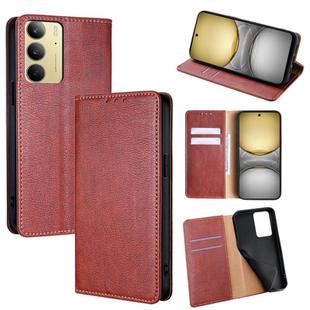For Realme C75 4G / 14x 5G Global Gloss Oil Solid Color Magnetic Leather Phone Case(Brown)