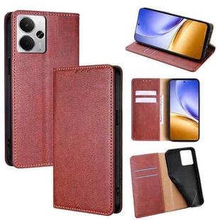 For Realme 14 5G Global Gloss Oil Solid Color Magnetic Leather Phone Case(Brown)