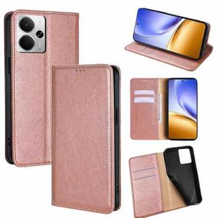 For Realme 14 5G Global Gloss Oil Solid Color Magnetic Leather Phone Case(Rose Gold)
