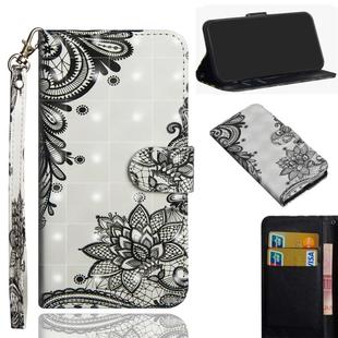 For LG K40S 3D Painting Pattern Horizontal Flip TPU + PU Leather Case with Holder & Card Slots & Wallet & Lanyard(Diagonal Black Flower)