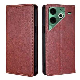 For Tecno Pova 6 Neo 4G Gloss Oil Solid Color Magnetic Leather Phone Case(Brown)