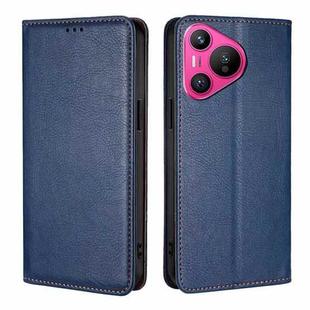 For Huawei Pura 70 Gloss Oil Solid Color Magnetic Leather Phone Case(Blue)