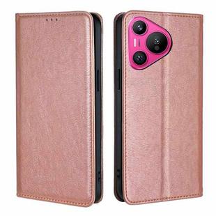 For Huawei Pura 70 Gloss Oil Solid Color Magnetic Leather Phone Case(Rose Gold)