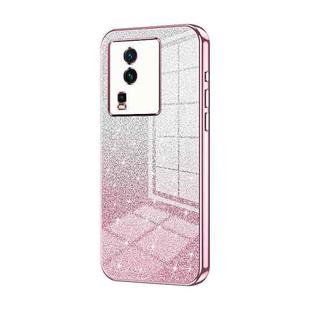 For vivo iQOO Neo7 Gradient Glitter Powder Electroplated Phone Case(Pink)