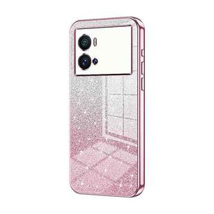 For vivo iQOO 9 Pro Gradient Glitter Powder Electroplated Phone Case(Pink)