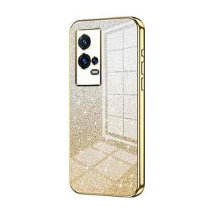 For vivo iQOO 8 Pro Gradient Glitter Powder Electroplated Phone Case(Gold)
