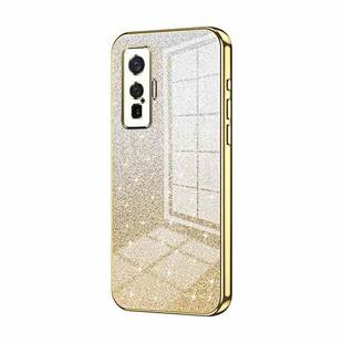 For vivo iQOO 5 Pro Gradient Glitter Powder Electroplated Phone Case(Gold)