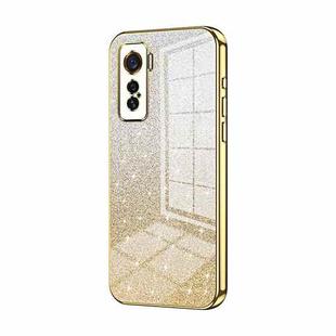 For vivo iQOO 5 Gradient Glitter Powder Electroplated Phone Case(Gold)