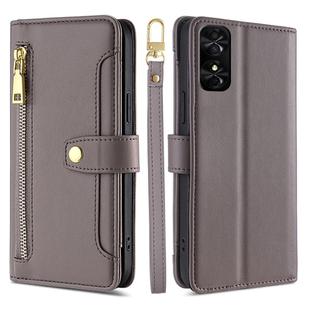 For TCL 50 SE 4G Sheep Texture Cross-body Zipper Wallet Leather Phone Case(Grey)