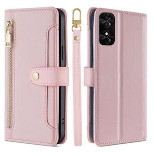 For TCL 50 SE 4G Sheep Texture Cross-body Zipper Wallet Leather Phone Case(Pink)