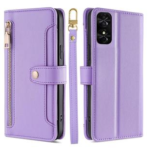 For TCL 50 SE 4G Sheep Texture Cross-body Zipper Wallet Leather Phone Case(Purple)
