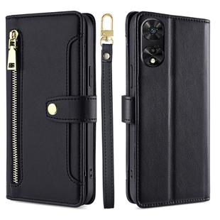 For TCL 505 4G Sheep Texture Cross-body Zipper Wallet Leather Phone Case(Black)
