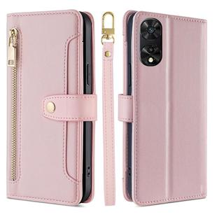For TCL 505 4G Sheep Texture Cross-body Zipper Wallet Leather Phone Case(Pink)