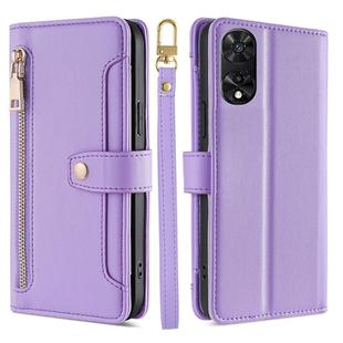 For TCL 505 4G Sheep Texture Cross-body Zipper Wallet Leather Phone Case(Purple)