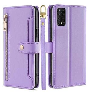 For TCL 50 5G Sheep Texture Cross-body Zipper Wallet Leather Phone Case(Purple)