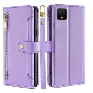 For TCL 502 Sheep Texture Cross-body Zipper Wallet Leather Phone Case(Purple)