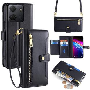 For TCL 503 4G Sheep Texture Cross-body Zipper Wallet Leather Phone Case(Black)