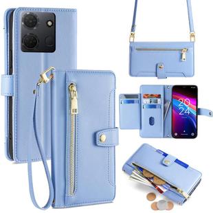 For TCL 503 4G Sheep Texture Cross-body Zipper Wallet Leather Phone Case(Blue)