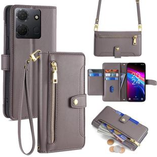 For TCL 503 4G Sheep Texture Cross-body Zipper Wallet Leather Phone Case(Grey)
