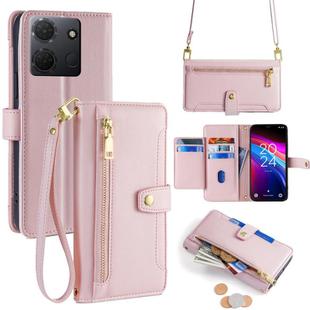 For TCL 503 4G Sheep Texture Cross-body Zipper Wallet Leather Phone Case(Pink)