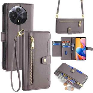 For TCL 60R 5G Sheep Texture Cross-body Zipper Wallet Leather Phone Case(Grey)