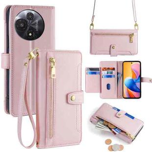 For TCL 60R 5G Sheep Texture Cross-body Zipper Wallet Leather Phone Case(Pink)