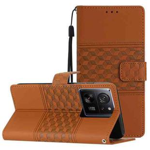 For Xiaomi 13T Diamond Embossed Skin Feel Leather Phone Case(Brown)