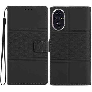 For Honor 200 Pro Diamond Embossed Skin Feel Leather Phone Case(Black)