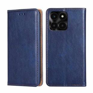 For Honor X6a 4G Gloss Oil Solid Color Magnetic Leather Phone Case(Blue)