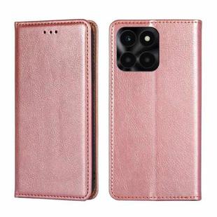 For Honor X6a 4G Gloss Oil Solid Color Magnetic Leather Phone Case(Rose Gold)