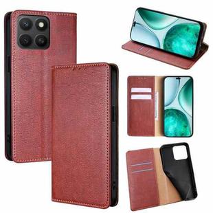 For Honor X8c 4G Gloss Oil Solid Color Magnetic Leather Phone Case(Brown)