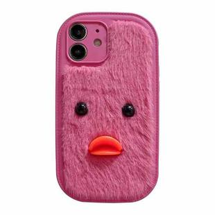 For iPhone 12 Plush Black Eyes Duck TPU Phone Case(Rose Red)