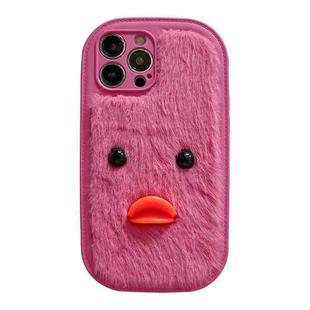 For iPhone 13 Pro Plush Black Eyes Duck TPU Phone Case(Rose Red)