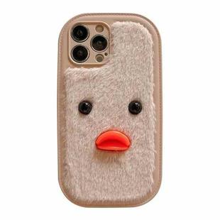 For iPhone 14 Pro Plush Black Eyes Duck TPU Phone Case(Khaki)