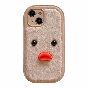 For iPhone 15 Plus Plush Black Eyes Duck TPU Phone Case(Khaki)