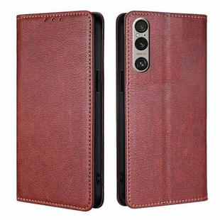 For Sony Xperia 1 VI Gloss Oil Solid Color Magnetic Leather Phone Case(Brown)