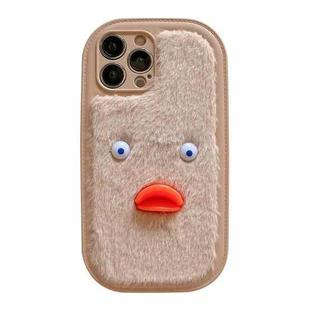 For iPhone 15 Pro Max Plush White Eyes Duck TPU Phone Case(Khaki)