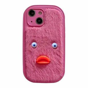 For iPhone 14 Plush White Eyes Duck TPU Phone Case(Rose Red)