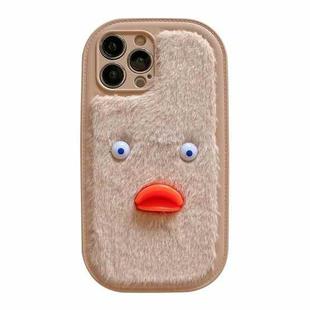 For iPhone 12 Pro Plush White Eyes Duck TPU Phone Case(Khaki)
