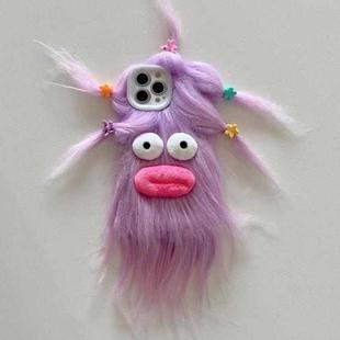 For iPhone 15 Pro Max Tied Hairstyle Plush Monster TPU Phone Case(Purple)