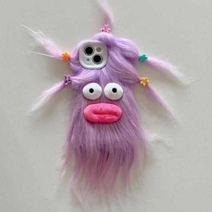 For iPhone 15 Plus Tied Hairstyle Plush Monster TPU Phone Case(Purple)