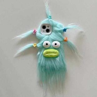 For iPhone 15 Plus Tied Hairstyle Plush Monster TPU Phone Case(Green)