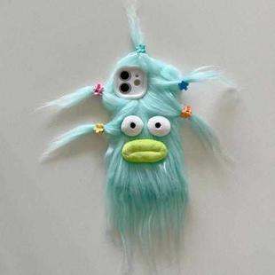 For iPhone 12 Tied Hairstyle Plush Monster TPU Phone Case(Green)