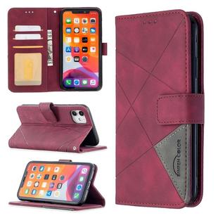 For iPhone 11 Rhombus Texture Magnetic Buckle Horizontal Flip Leather Case with Holder & Card Slots & Wallet & Photo Frame(Red)