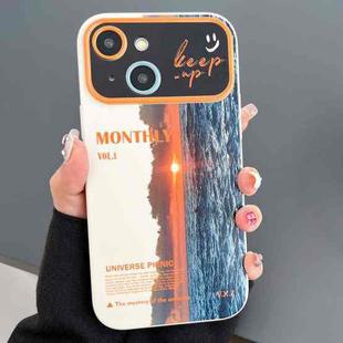 For iPhone 14 Scenery Pattern Large Window TPU Phone Case(White Sea Sunrise)