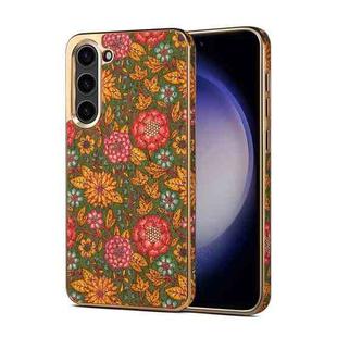 For Samsung Galaxy S23 5G Denior Flower Language Series Electroplated Phone Case(Green)
