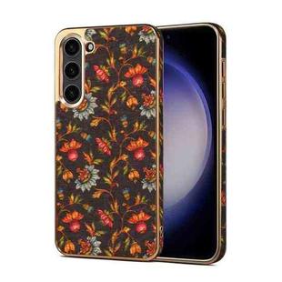 For Samsung Galaxy S23 5G Denior Flower Language Series Electroplated Phone Case(Black)