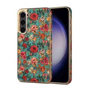 For Samsung Galaxy S23+ 5G Denior Flower Language Series Electroplated Phone Case(Blue)