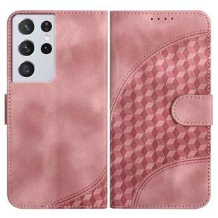 For Samsung Galaxy S21 Ultra 5G YX0060 Elephant Head Embossed Phone Leather Case with Lanyard(Pink)