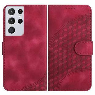 For Samsung Galaxy S21 Ultra 5G YX0060 Elephant Head Embossed Phone Leather Case with Lanyard(Rose Red)